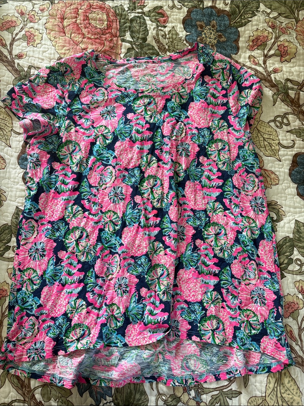 Lilly Pulitzer Navy Tunic with Hot Pink Floral Print